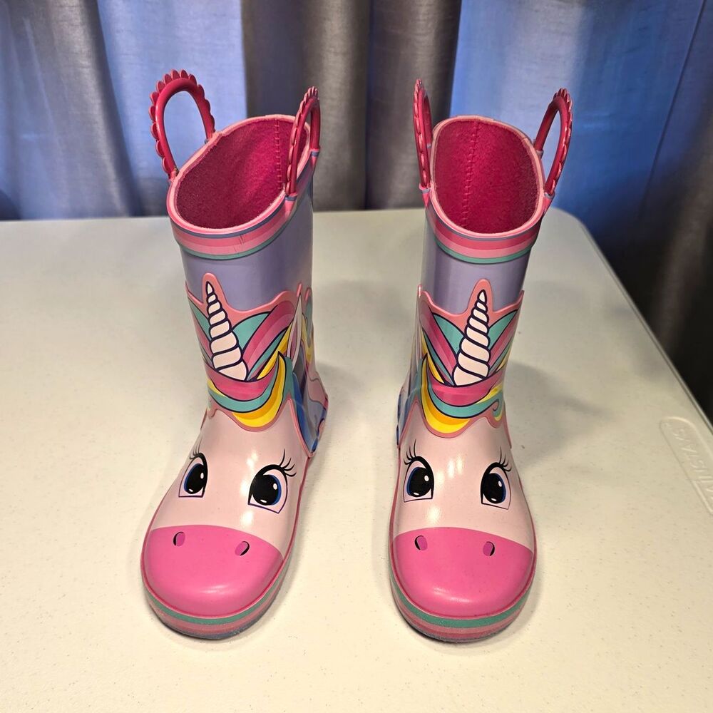 Member's Mark Girls Unicorn Mid-Calf Rain Boots Pink/Purple US 11.5 Pull-On